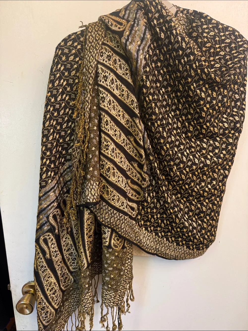 Black and Gold Woven Home Accent Throw Shawl
